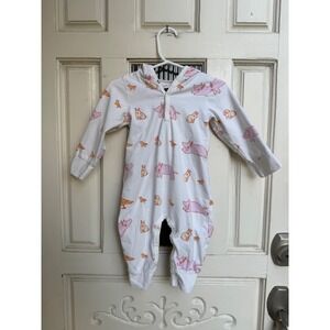 Monica + Andy Farm Animal Hooded Romper White Pink Size 9-12M Organic Cotton